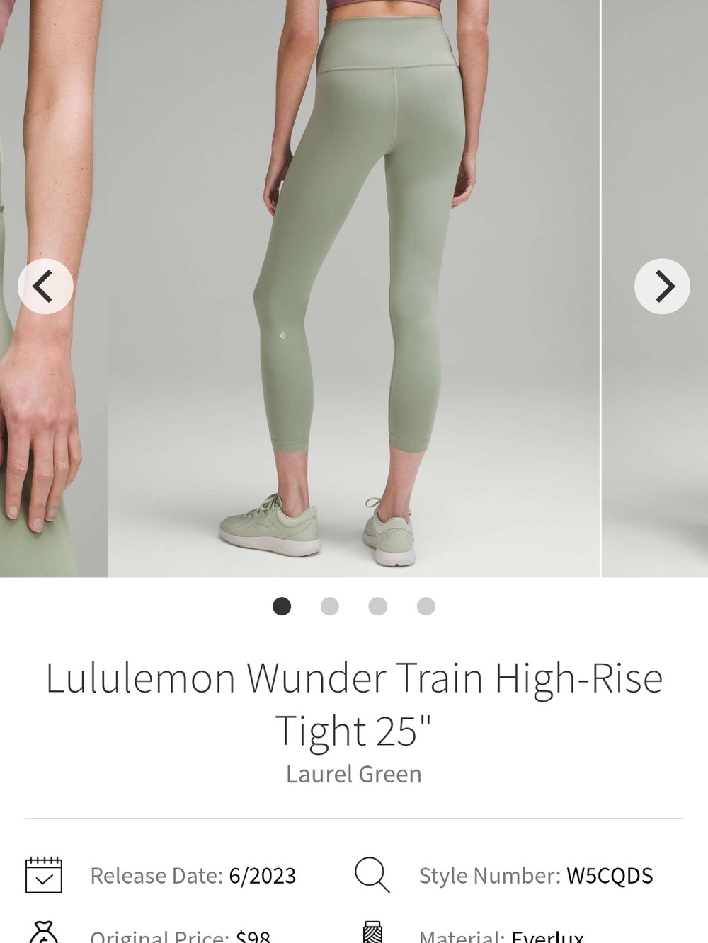 Lululemon Wunder Train High Rise Tight 25 Laurel Green Size 4 Everlux Leggings